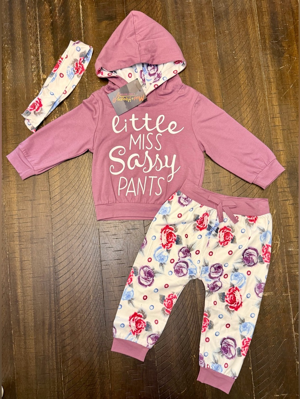 Brand New Girl’s Little Miss Sassy Pants Floral Hooded Outfit